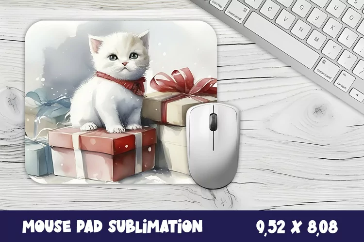 Christmas mouse pad kitten/village sublimation