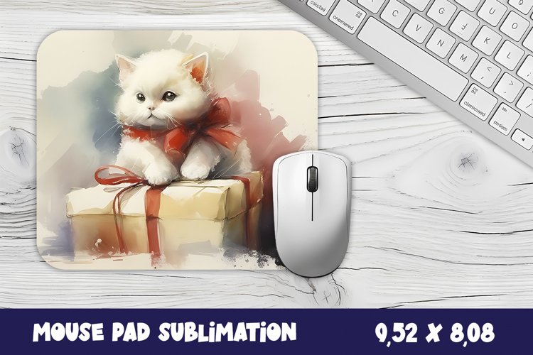 Christmas mouse pad kitten/village sublimation example image 1