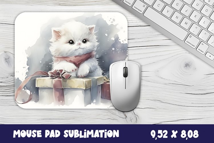 Christmas mouse pad kitten/village sublimation example image 1
