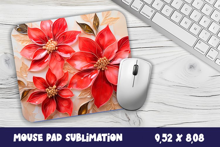 Christmas Flowers poinsettia Sublimation Mouse Pad Design example image 1