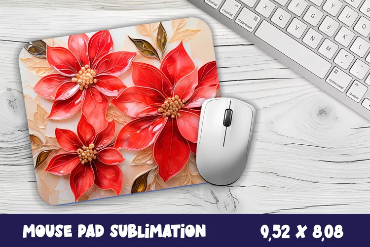 Christmas Flowers poinsettia Sublimation Mouse Pad Design