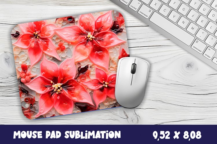 Christmas Flowers poinsettia Sublimation Mouse Pad Design example image 1