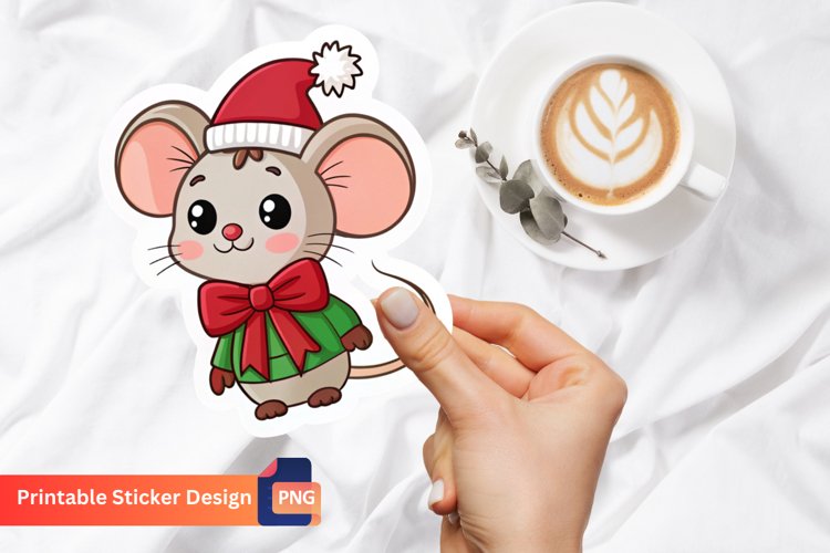 Christmas Mouse Sticker, Festive Mouse Sticker