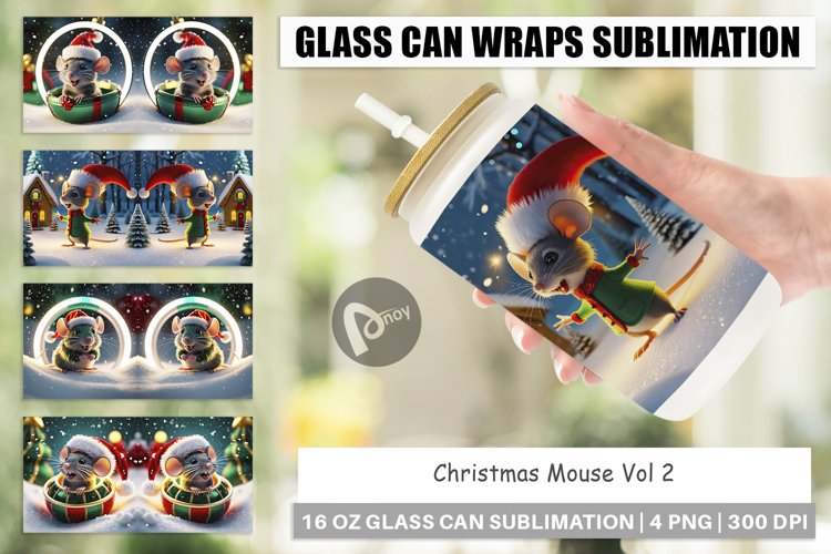 Glass Can Wraps Christmas Mouse