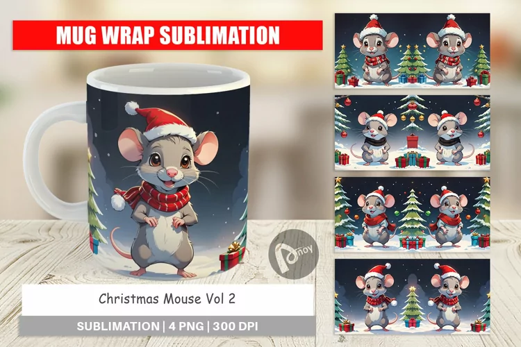 Mug Wrap Design Cartoon Christmas Mouse