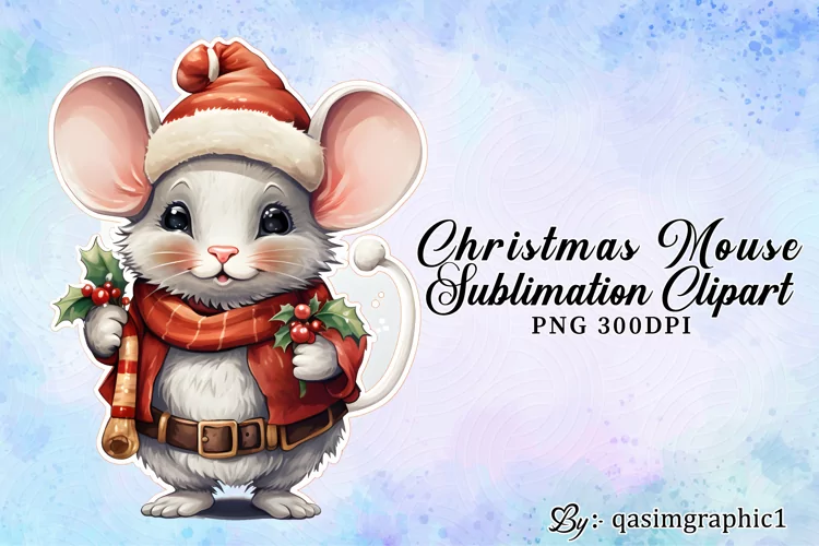 Cute Mouse Clipart, Christmas Mouse Watercolor clipart