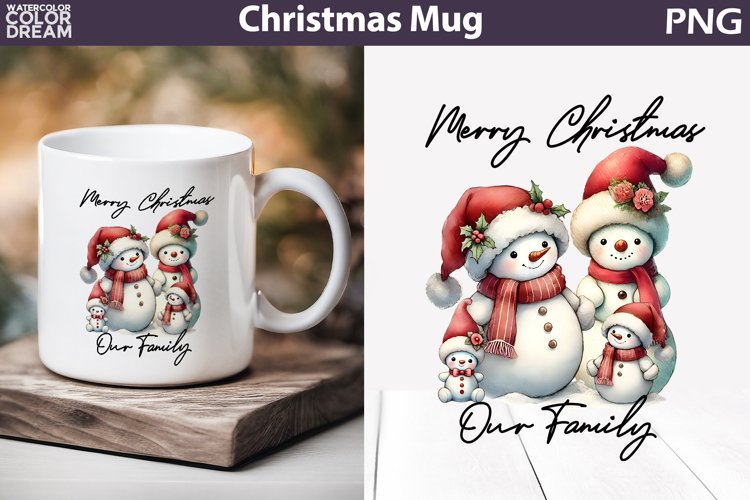 Snowman Family Mug Sublimation | Merry Christmas Mug example image 1