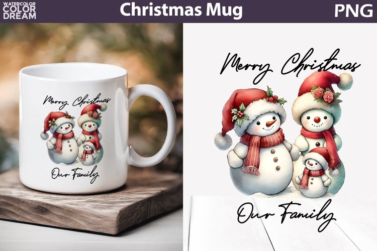 Snowman Family Mug Sublimation | Merry Christmas Mug example image 1