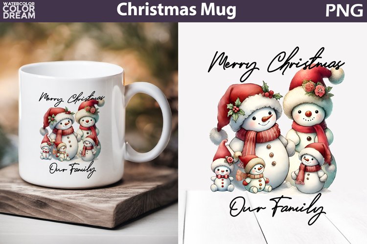 Snowman Family Mug Sublimation | Merry Christmas Mug example image 1