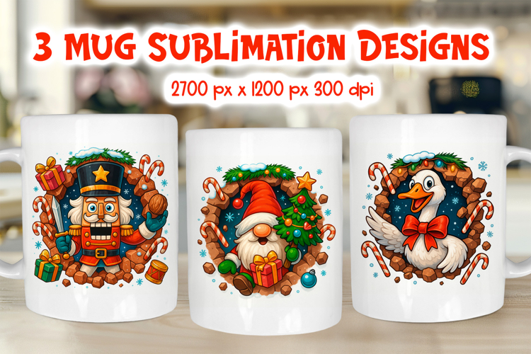 Funny Christmas Mug Wraps | 3D Holiday Sublimation PNG