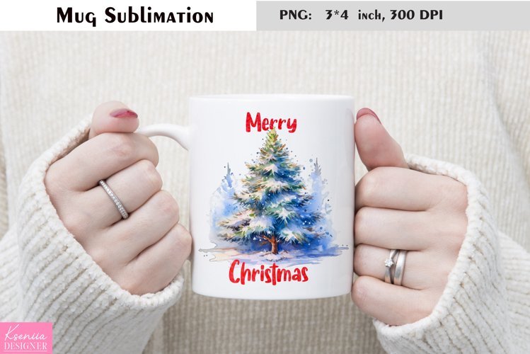 Blue Watercolor Christmas Tree|Merry Christmas Mug