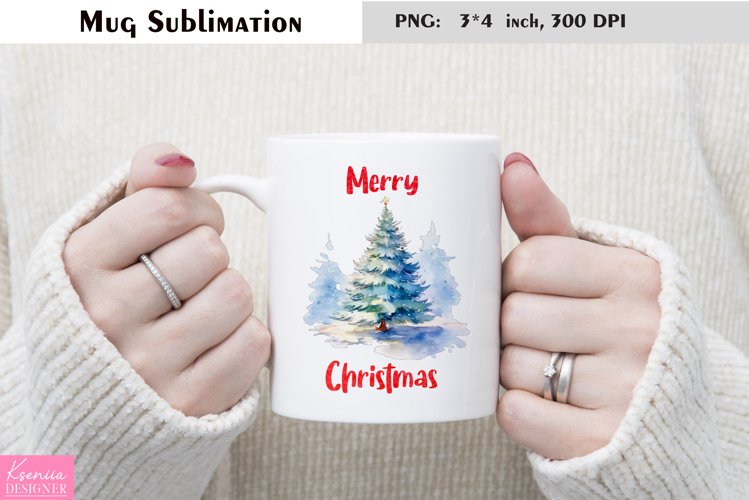 Green Watercolor Christmas Tree|Merry Christmas Mug