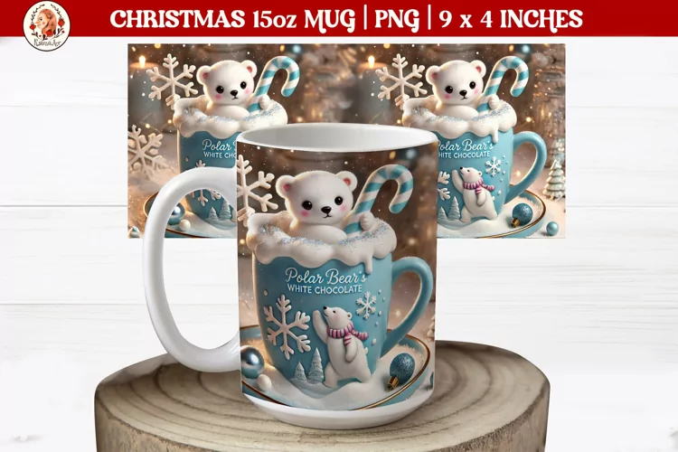 3D Christmas Coffee Mug Wrap, Christmas Animals