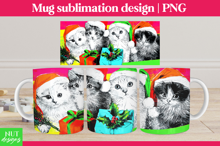 Funny Christmas Mug designs Pop art Christmas cats 15oz mug