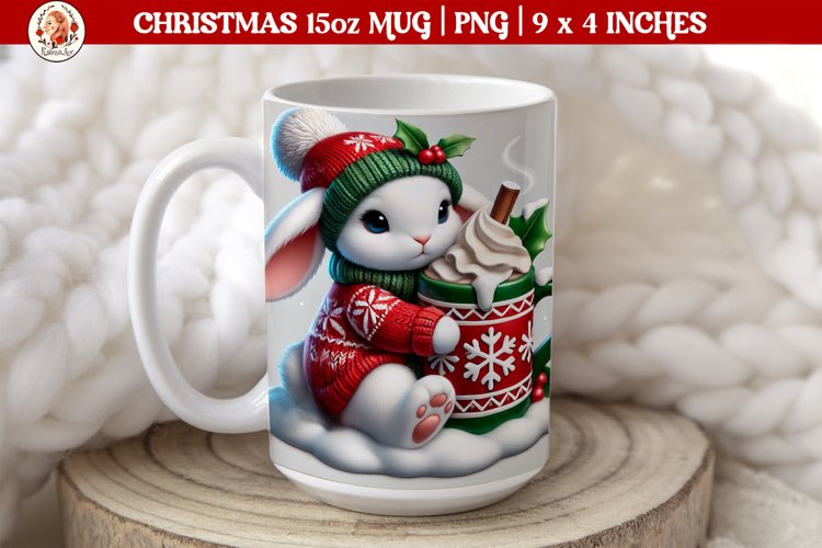 3D Christmas Coffee Mug Wrap, Christmas Bunny example image 1