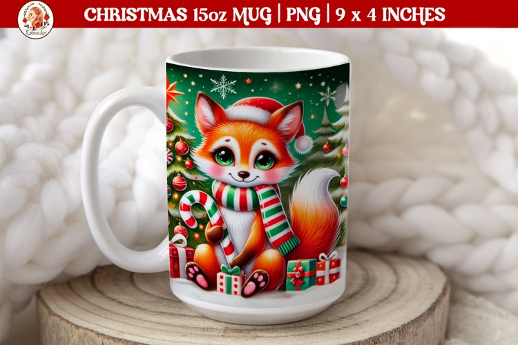 3D Christmas Coffee Mug Wrap, Christmas Fox example image 1