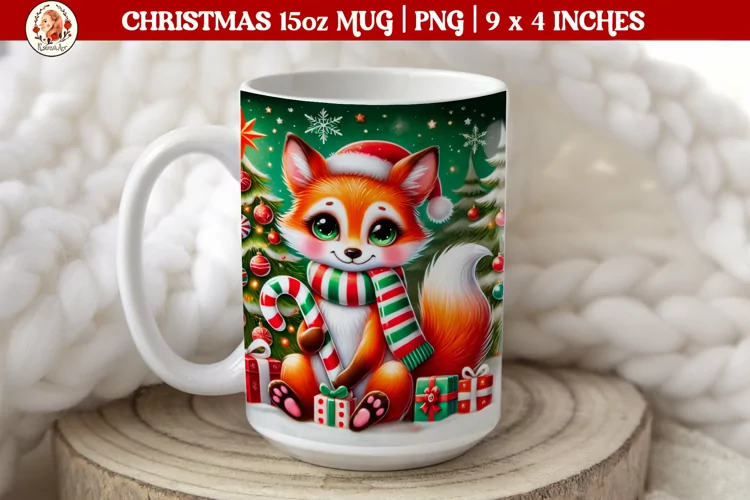 3D Christmas Coffee Mug Wrap, Christmas Fox