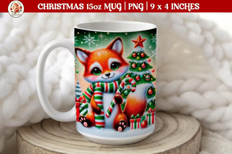 3D Christmas Coffee Mug Wrap, Christmas Fox