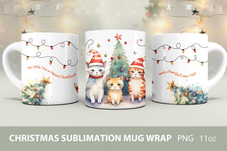 Christmas mug wrap, cat meowy christmas mug
