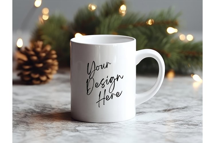 Christmas Coffee Mug Mockups Winter Bokeh Blank Mug Template