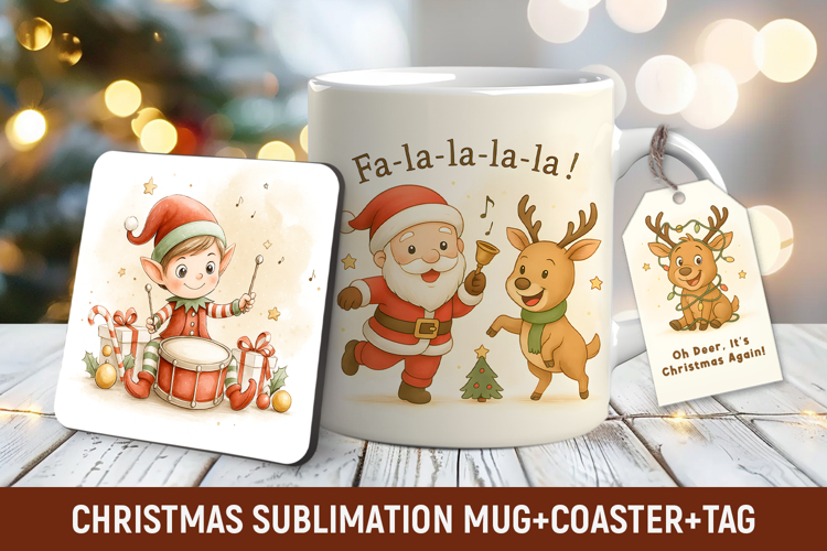 Christmas mug wrap, Santa mug wrap, Christmas coaster