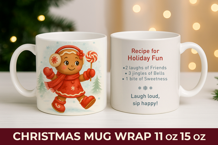Christmas mug wrap, Gingerbread mug, Funny mug wrap