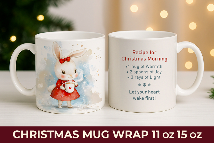 Christmas Mug Wrap Sublimation, Christmas bunny mug, funny