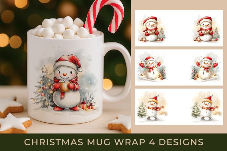 Snowman Christmas Mug Wrap, Winter mug wrap, xmas mug wrap