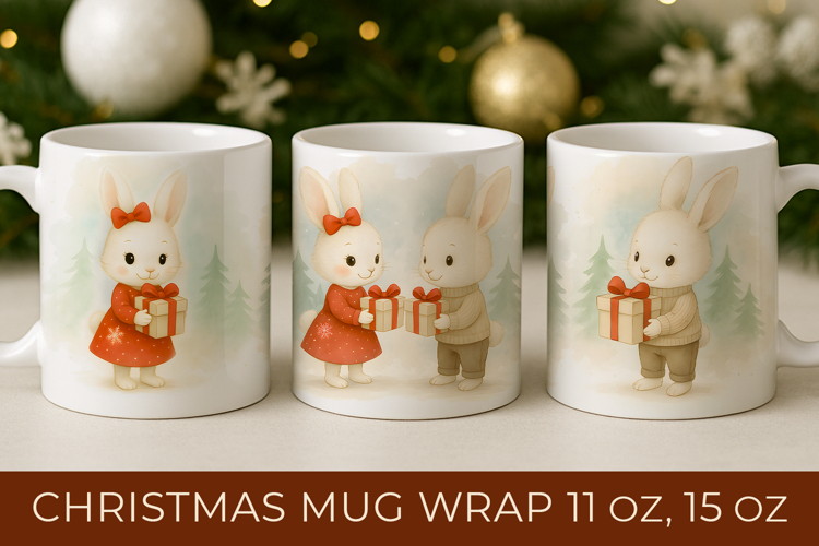 Christmas Mug Wrap Sublimation, Christmas bunny mug wrap