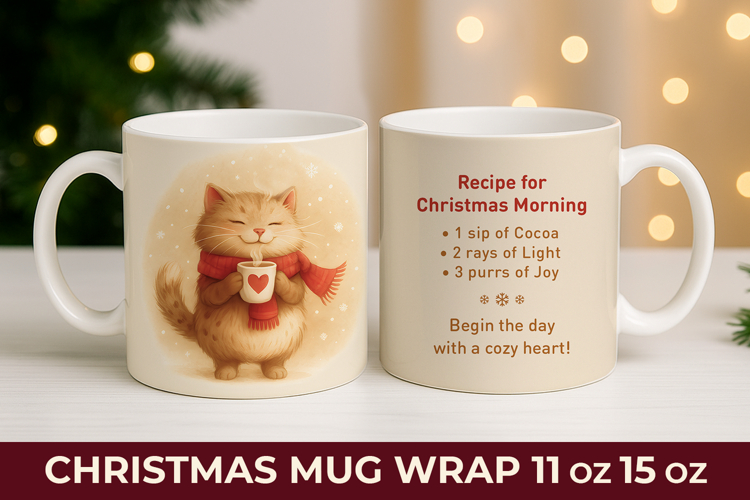 Christmas Mug Wrap Sublimation, Funny christmas mug, cat mug