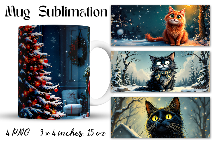 Cats Christnas Mug Wrap Sublimation PNG - Cute Kitten PNG
