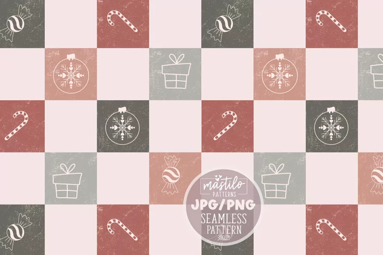 Christmas Multi Color Checker Seamless Repeat Pattern Png