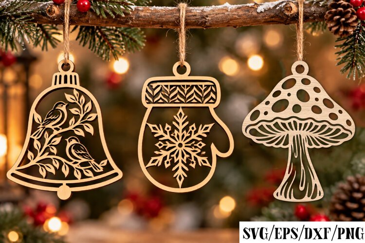 Christmas Mushroom Bell Laser Cut example image 1