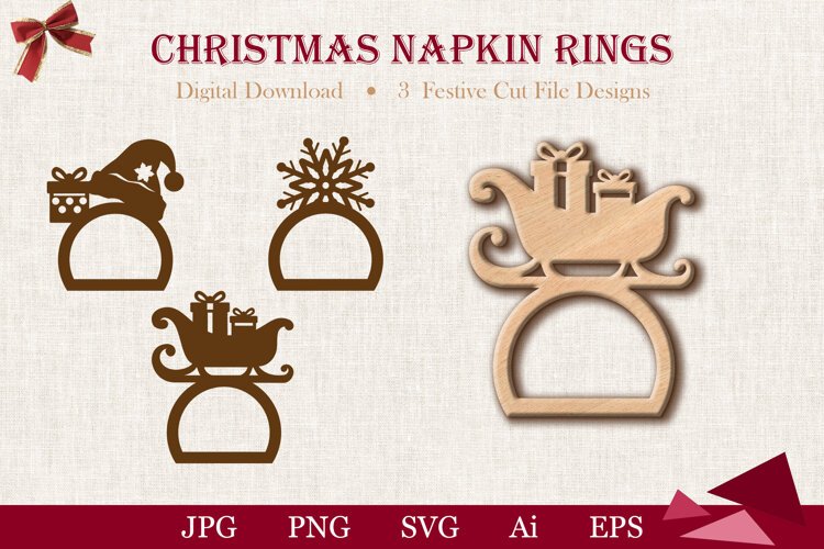 christmas napkin ring svg, napkin ring svg, christmas cut files, holiday cut files, laser cut svg