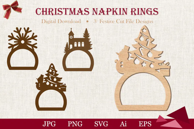 Christmas Napkin Ring SVG | 3 Holiday Cut Files