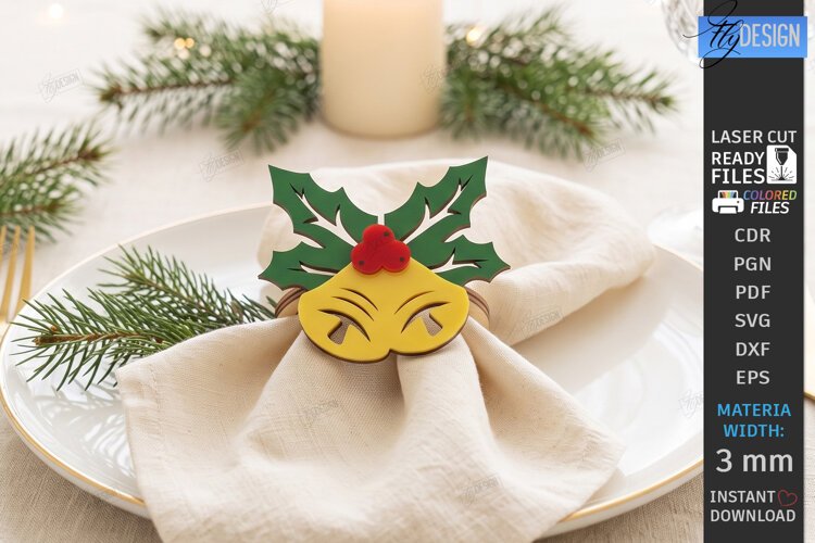 3D Christmas Napkin Ring Laser Cut | Festive Table Decor example image 1