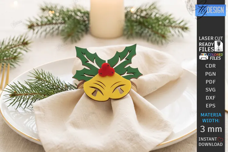 3D Christmas Napkin Ring Laser Cut | Festive Table Decor
