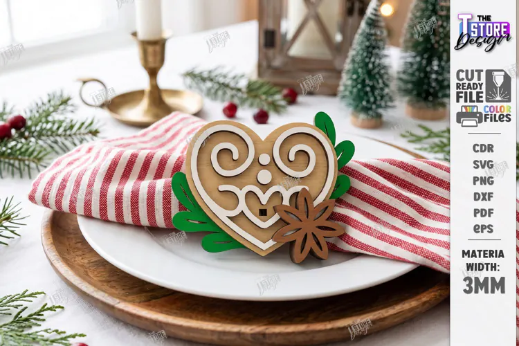 3D Christmas Napkin Ring Laser Cut | Festive Table Decor