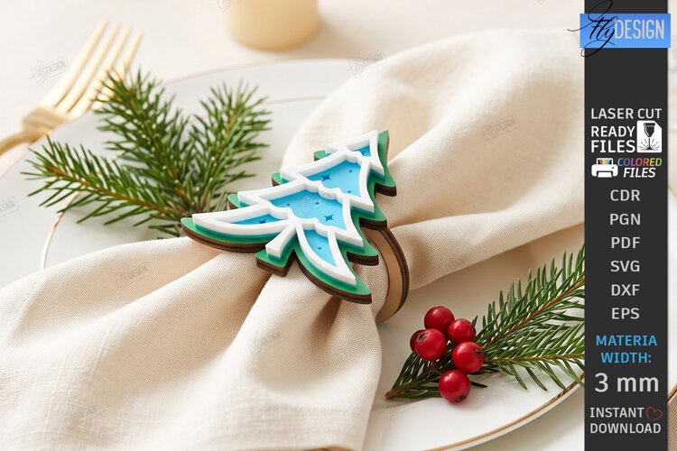 3D Christmas Napkin Ring Laser Cut | Festive Table Decor example image 1