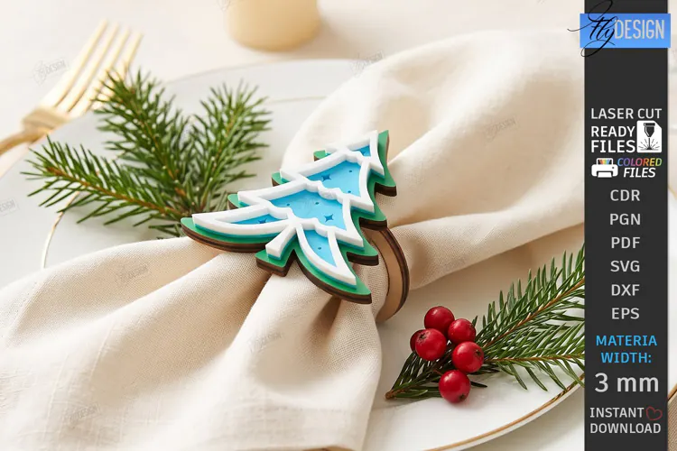 3D Christmas Napkin Ring Laser Cut | Festive Table Decor