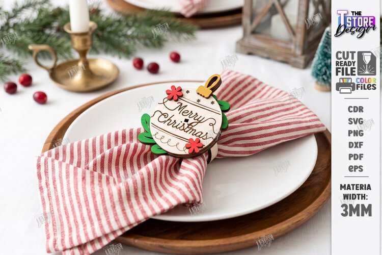 3D Christmas Napkin Ring Laser Cut | Festive Table Decor example image 1