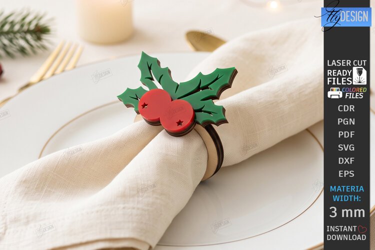 3D Christmas Napkin Ring Laser Cut | Festive Table Decor example image 1