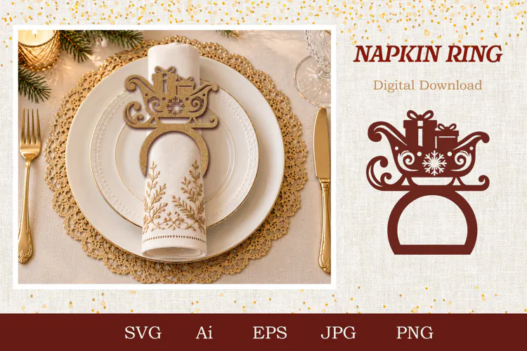 Christmas Sleigh Napkin Ring SVG Table Decor Cut File