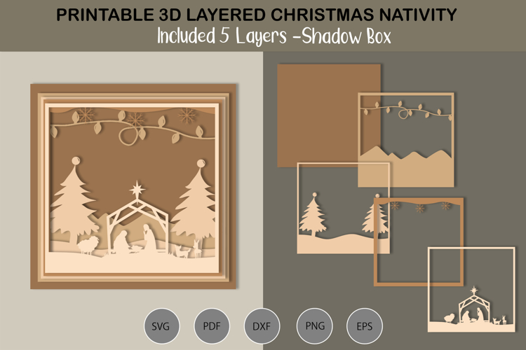 Christmas Nativity 3D layered SVG shadow box