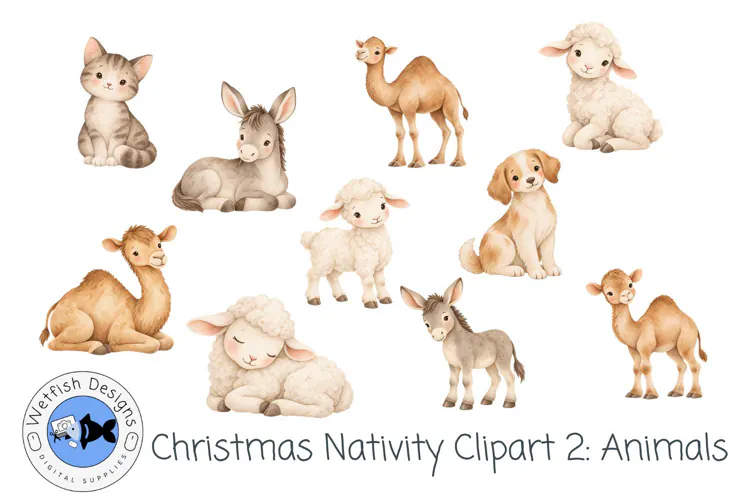 Christmas Nativity Clipart: Animals| Watercolor PNG