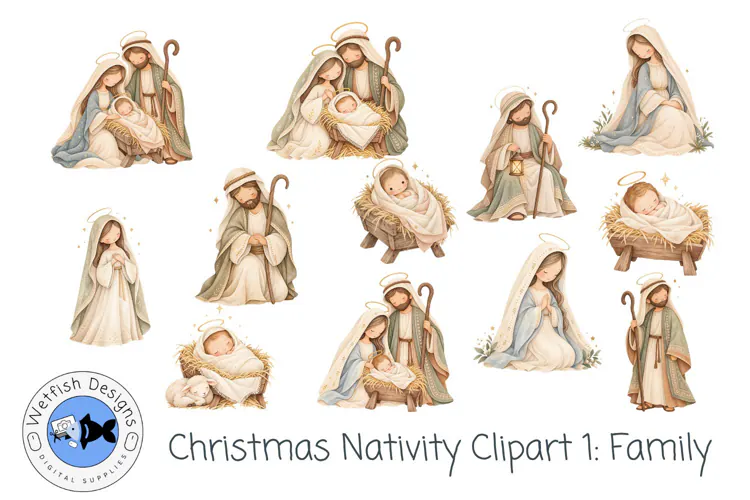 Christmas Nativity Clipart 1: Family | Watercolor PNG