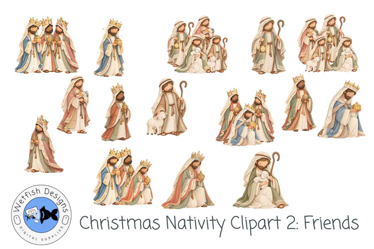 Christmas Nativity Clipart: Friends| Watercolor PNG