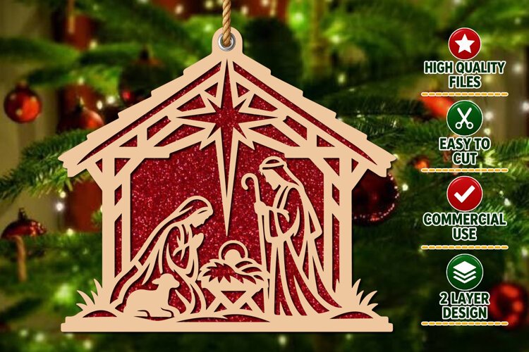 Christmas Nativity Laser Cut Ornament SVG example image 1