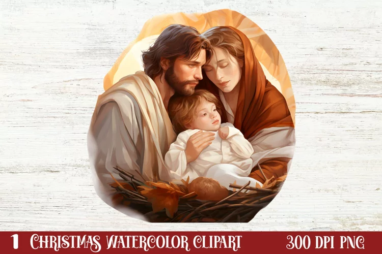 Christmas Nativity Watercolor Clipart, Christmas PNG