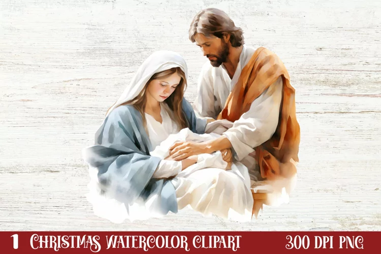 Christmas Nativity Watercolor Clipart, Christmas PNG